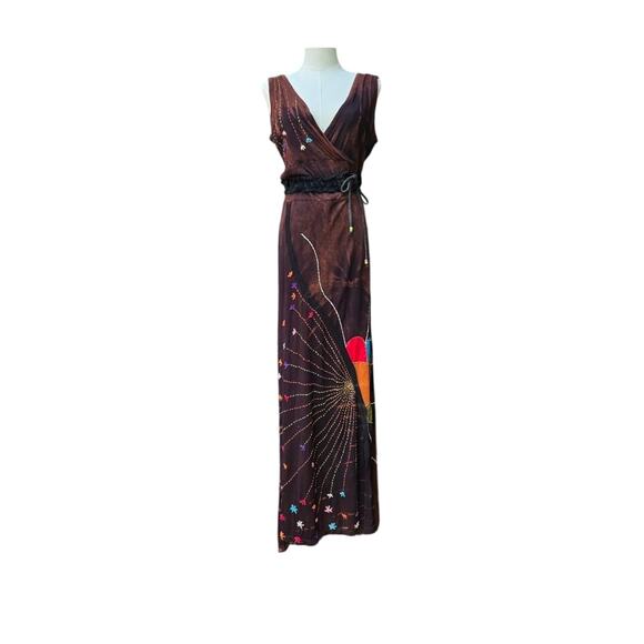 NEW Rising International Boho Handmade Tie Dye Embroidered Maxi Dress XL Nepal - Picture 1 of 12